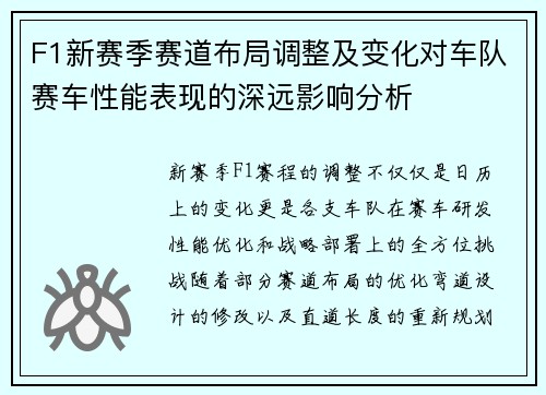 F1新赛季赛道布局调整及变化对车队赛车性能表现的深远影响分析
